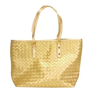 Metallic Vegan Leather Meduim Weave Tote Bag